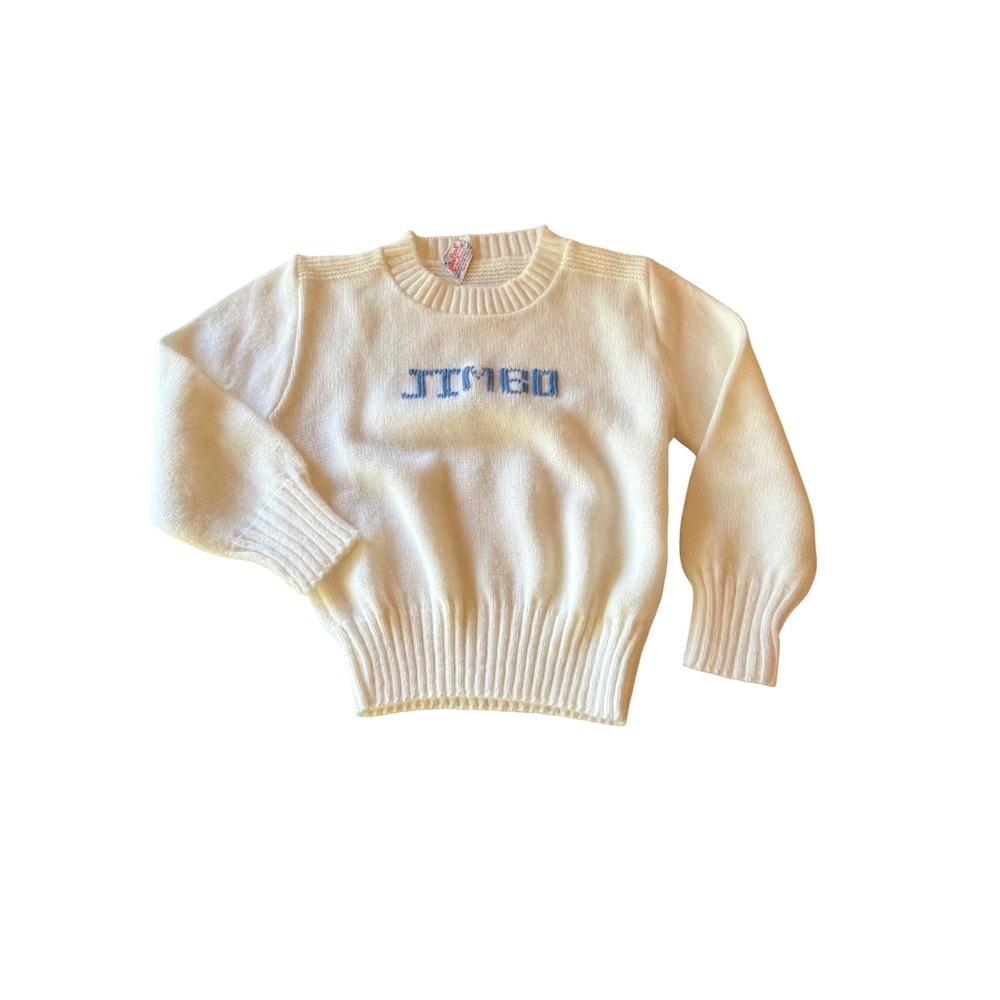 Blue Bird Sweater Cream Jimbo Embroidered Orlon Acrylic Vintage USA Pullover